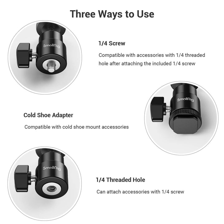 SmallRig 1/4 Camera Hot Shoe Mount, Ballhead Tripod wit