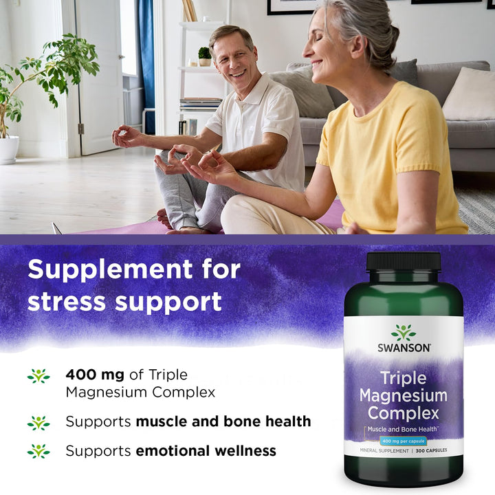 Swanson Triple Magnesium Complex - Mineral Supplement - Natural Support - Featuring Citrate, Oxide & Aspartate - (300 Capsules, 400mg Each)
