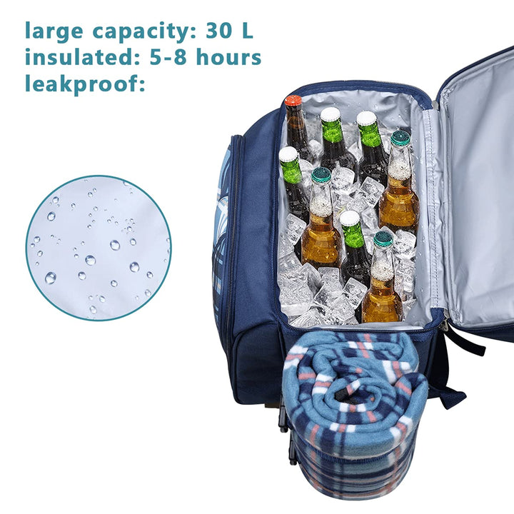 Picnic Basket Backpack for 2 Person with Insulated Cooler Compartment,Wine Holder,Fleece Blanket,Cutlery Set,Perfect for Beach Camping Party,Gifts for Boys Girls,Blue (36083-BL)