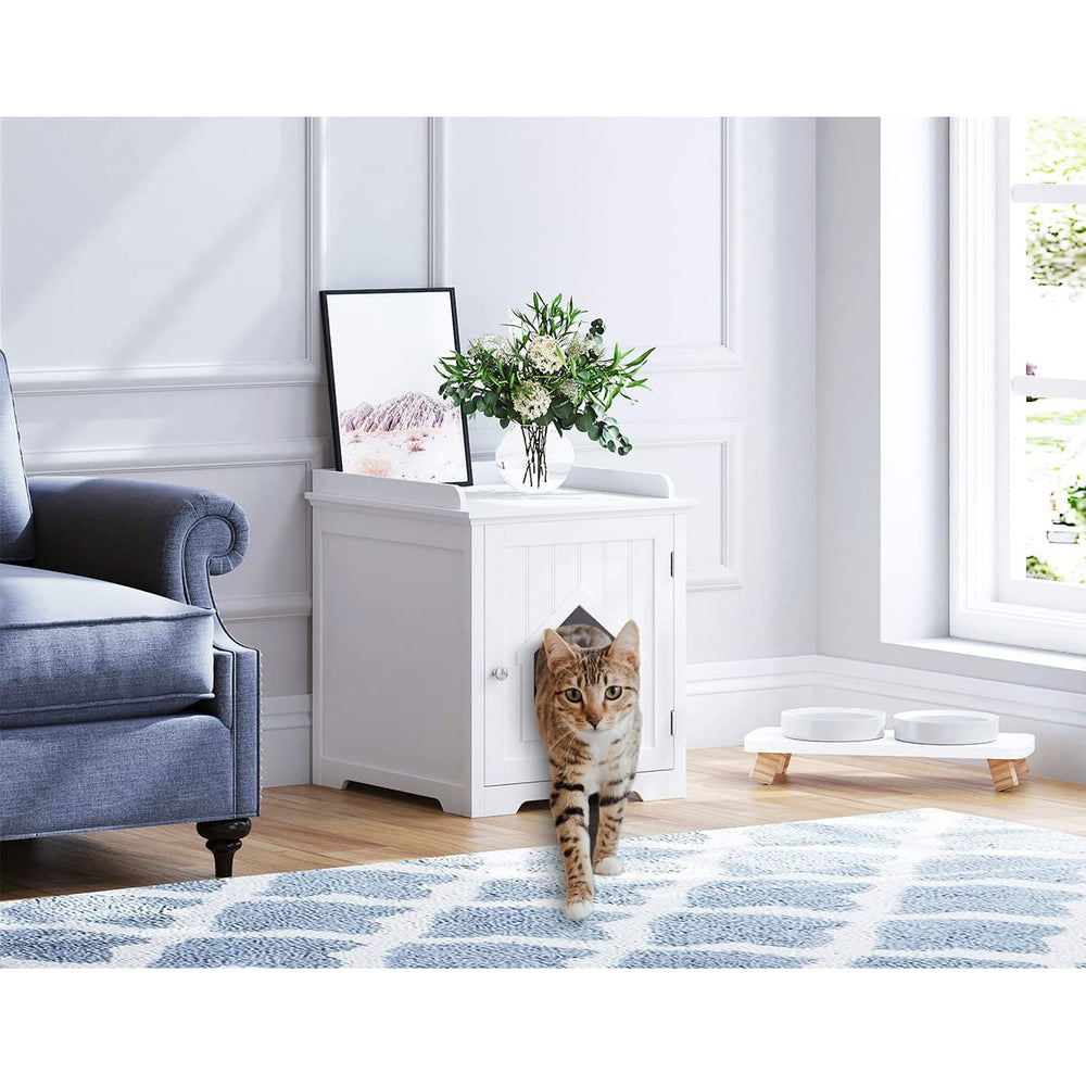 Cat Litter Box Enclosure, Side Table,Night Stand Pet House, Indoor , White