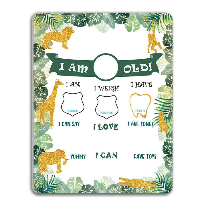 Baby Milestone Wild One Birthday Decorations Board - Baby Monthly Milestone First Birthday Jungle Animal Safari Theme Photo Birthday Party Decor Perfect Baby Boy Gifts Baby Shower Gifts for Baby Boy