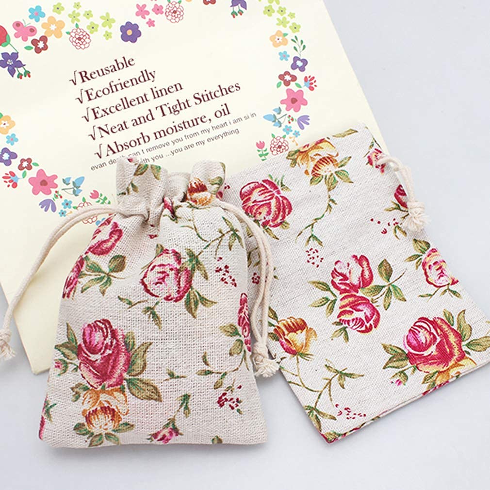 Hapdoo 24 Pack Rose Double Drawstring Burlap Bags Gift 