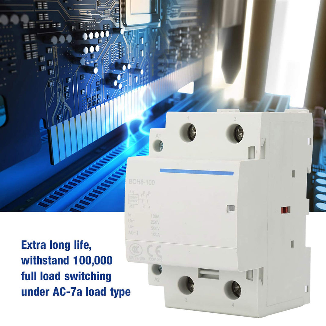 Electrical AC Contactor, Household Ultra-Silent Modular Contactor Industrial 100A 2 Pole BVH8-100 Household AC Contactor for Building Electrical Control Fields(AC230V)