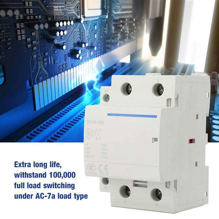 Electrical AC Contactor, Household Ultra-Silent Modular Contactor Industrial 100A 2 Pole BVH8-100 Household AC Contactor for Building Electrical Control Fields(AC230V)