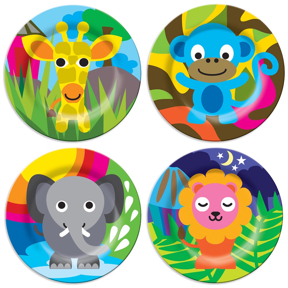 4pc Kids Feeding Melamine Tableware Flatware BPA Free Dishwasher Safe, Durable, 4 Count (Pack of 1) Plate Set (Jungle)