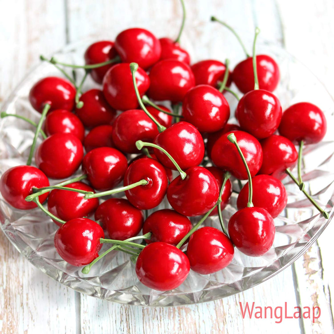 50Pcs Artificial Red Cherries 30mm/1.18inch Simulation Lifelike Cherry Fake Fruit for Home Kitchen Dining Decoration (Red)