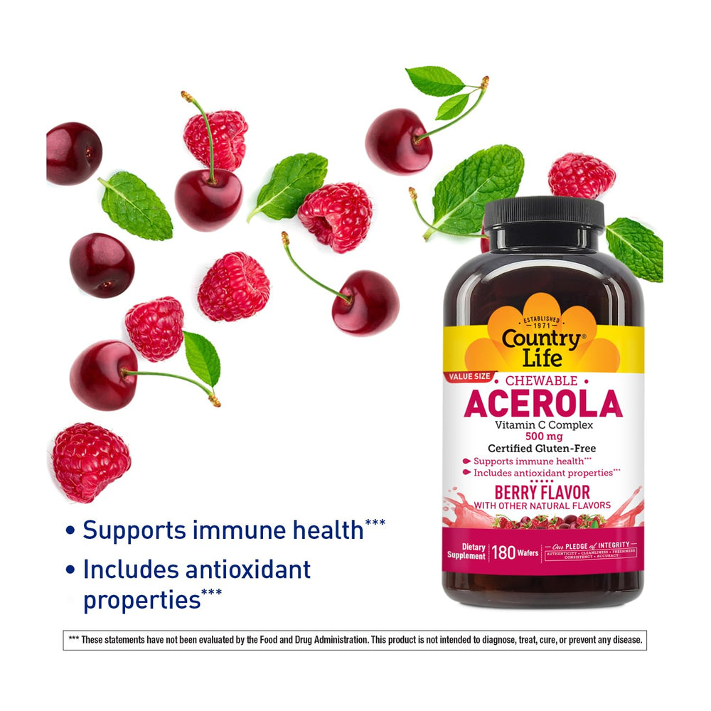 Country Life Acerola Vitamin C Complex, 500mg, Chewable
