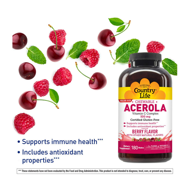 Country Life Acerola Vitamin C Complex, 500mg, Chewable