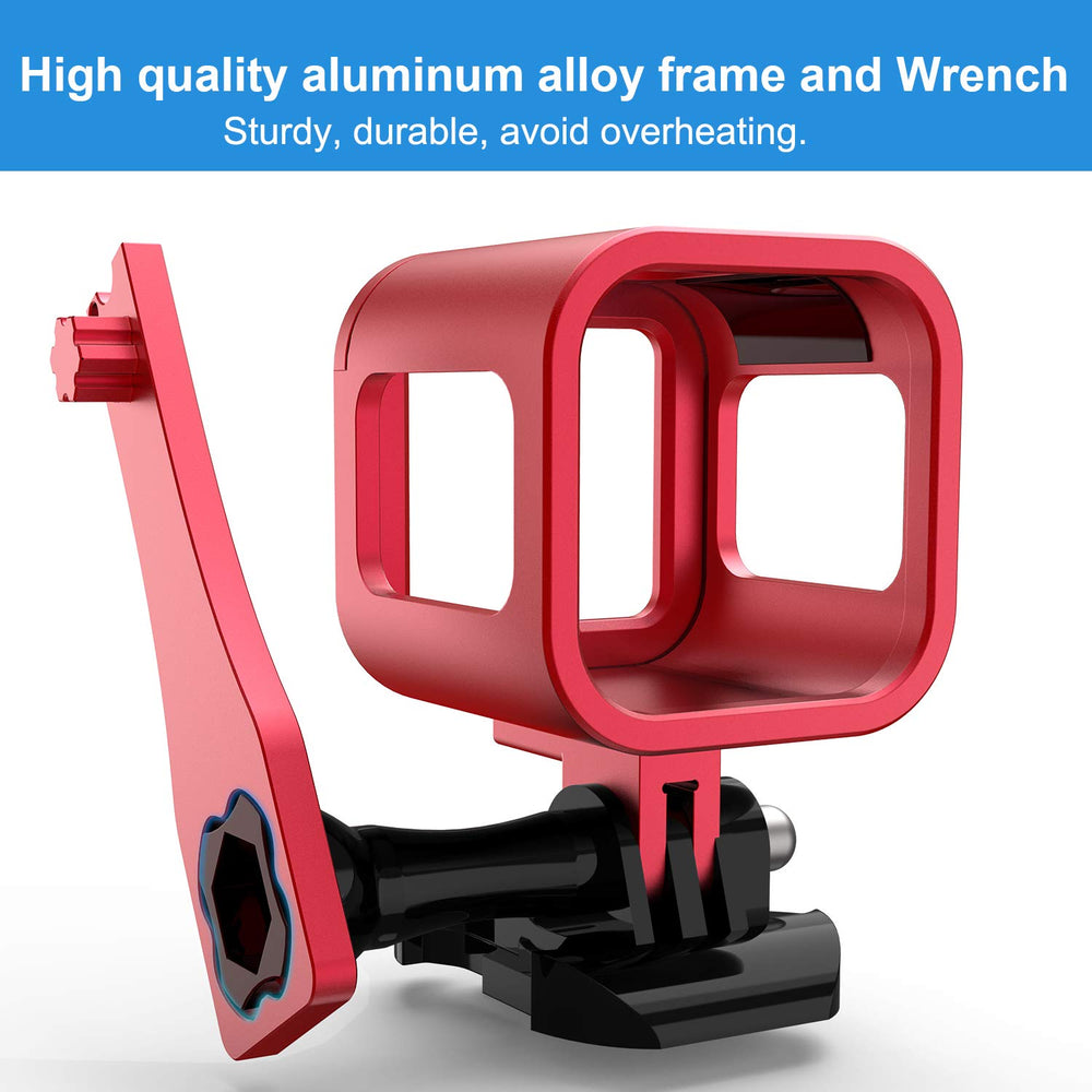 Aluminum Frame Housing Case for GoPro Hero 5 Session / 4 Session/Hero Session, CNC Aluminum Alloy Solid Protective Case with Wrench –Red
