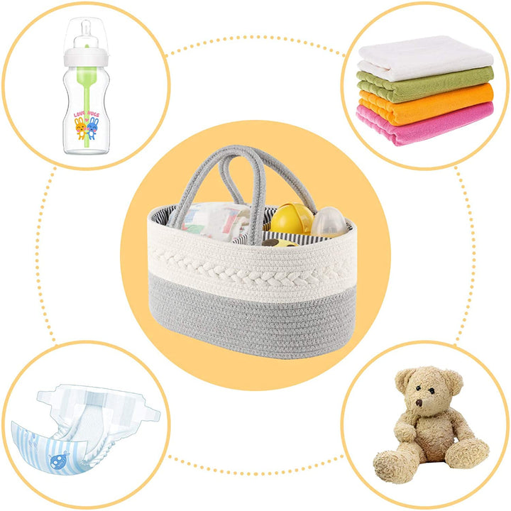 Baby Diaper Caddy Organizer, Portable Diaper Caddy Basket for Baby Boys and Girls, Cotton Rope Diaper Basket Organizer - Baby Basket with Compartments (Grey)
