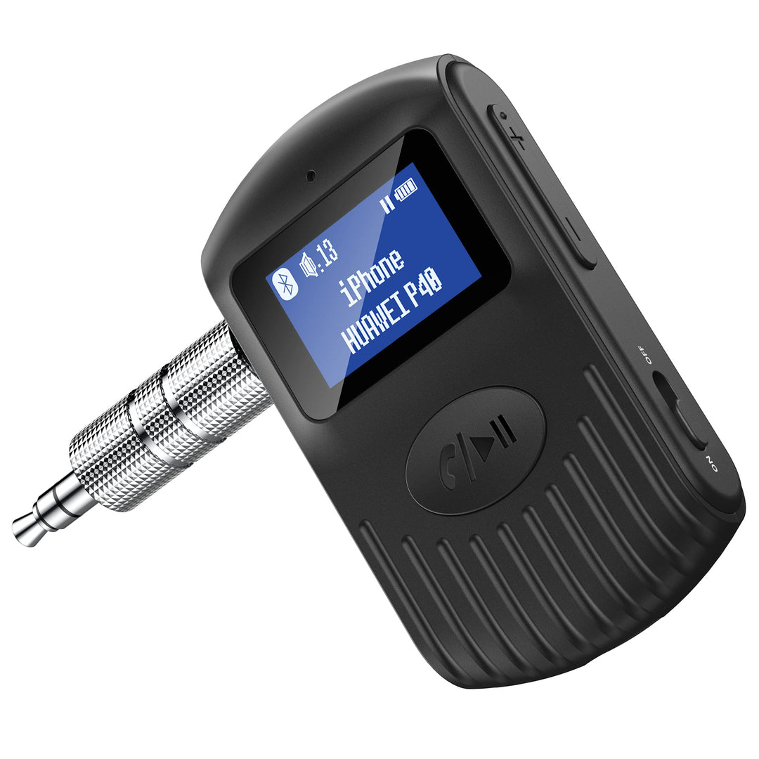 Bluetooth Receiver with LCD Screen, Portable 3.5mm AUX Bluetooth 5.0 Adapter for Car/Home Stereo/Speaker/Wired Headphones, Noise Cancelling/Hands-Free Calling/Music Streaming-Black