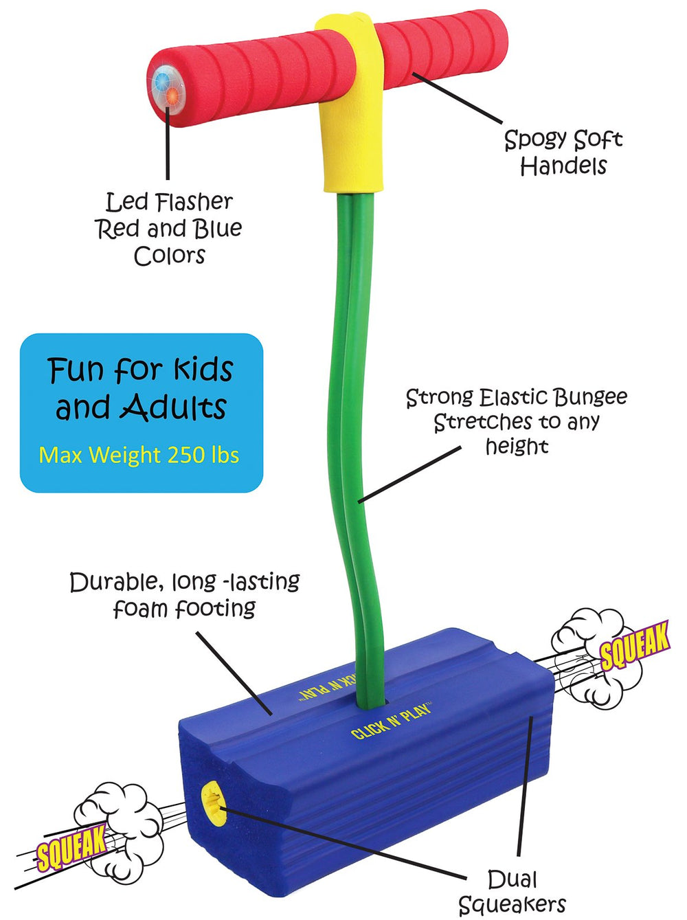 Foam Pogo Jumper for Kids, Fun and Safe Pogo Stick for Toddlers, Durable Foam and Bungee Jumper for Kids Ages 3 and up, Supports up to 250lbs