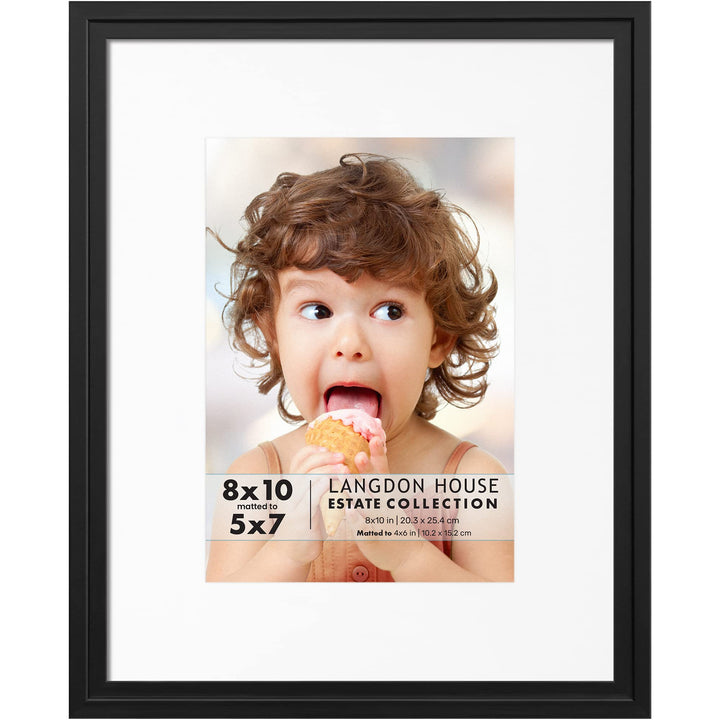5x7 Black Picture Frame w/Removable Mat to 4x6, Modern Step-Down Molding, Tabletop Easel Included, Estate Collection