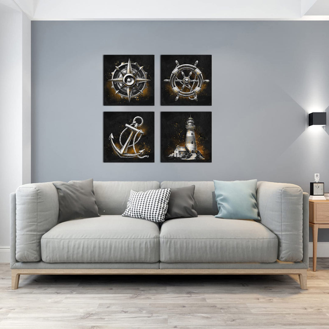 LevvArts Nautical Wall Art Canvas Lighthouse Anchor Com