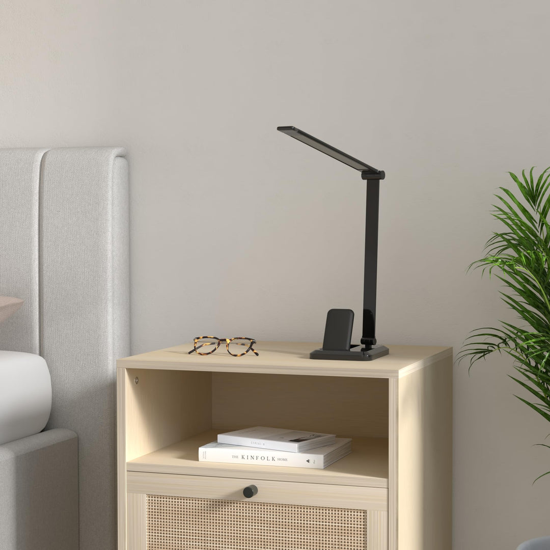 LED Desk Office Lamp with Wireless Charger &amp; USB Charging Port, Touch Control, 5 Lighting Modes, 30/60 Min Auto Timer, Eye-Caring, Dimmer, Black