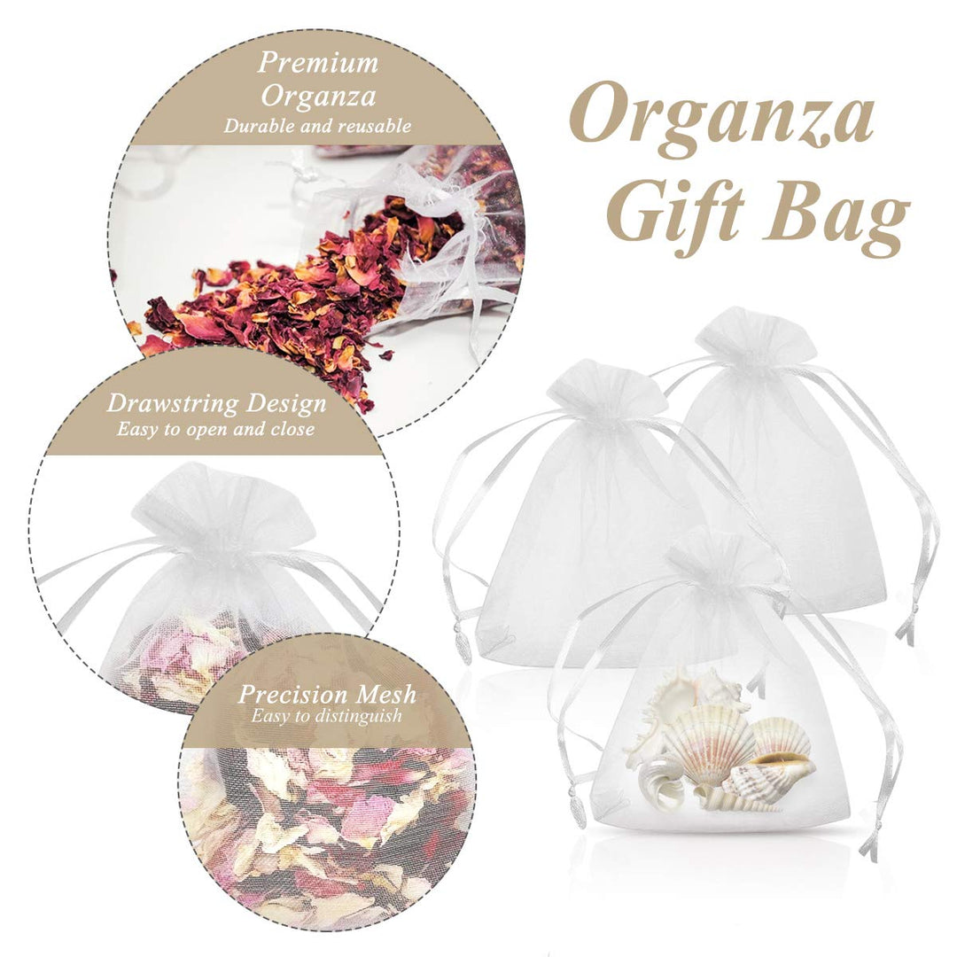 50 Pack 4x5 inches White Organza Bag,Drawstring Gift Po