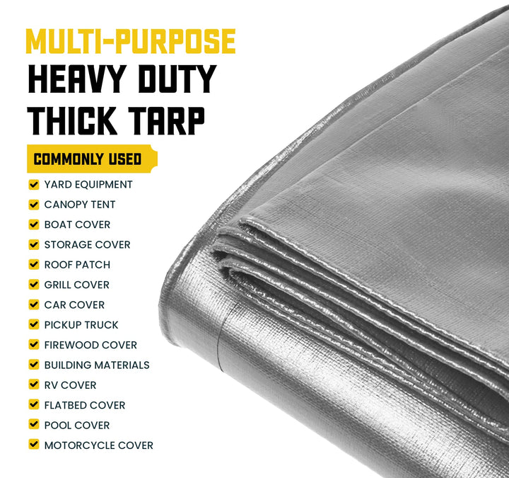 Classic 5 Mil Tarp Cover, Waterproof, UV Resistant, Rip and Tear Proof, Poly Tarpaulin with Reinforced Edges for Roof, Camping, Patio, Pool Cover, Boat (Silver/Black 10&#39; X 12&#39;)