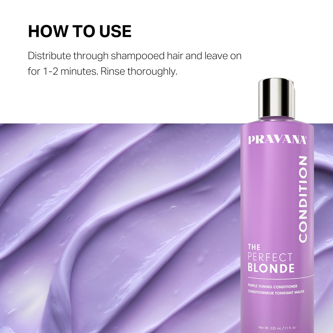 Pravana The Perfect Blonde Purple Toning Conditioner | Neutralizes Brassy, Yellow Tones | For Color-Treated Hair | Adds Strength, Shine, Elasticity | 11 Fl Oz