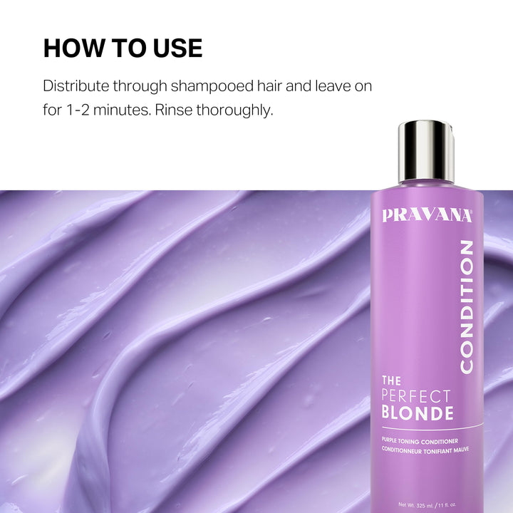 Pravana The Perfect Blonde Purple Toning Conditioner | Neutralizes Brassy, Yellow Tones | For Color-Treated Hair | Adds Strength, Shine, Elasticity | 11 Fl Oz