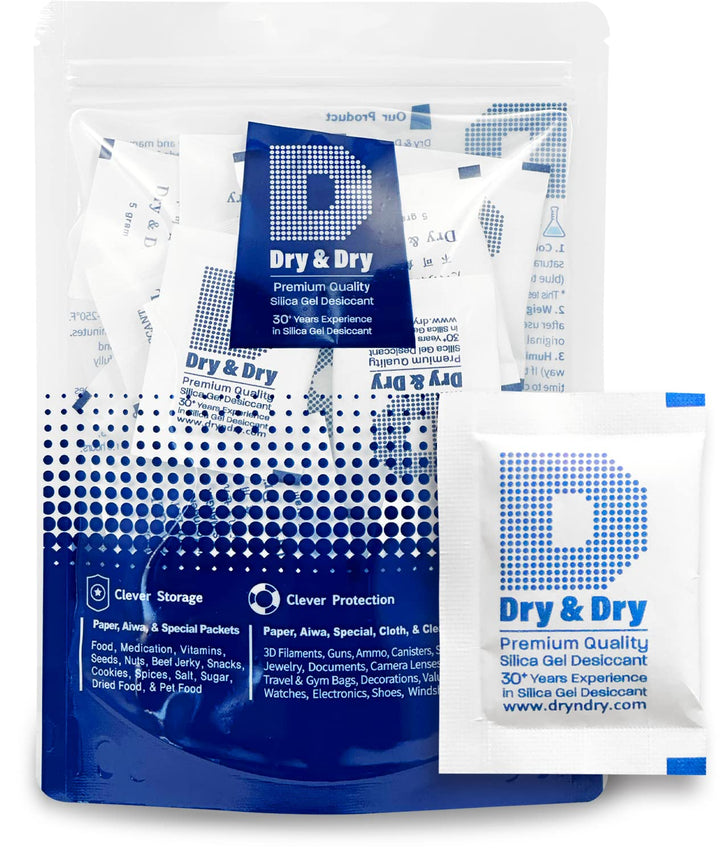 Dry &amp; Dry 5 Gram [50 Packets] Silica Gel Packets Silica Gel Desiccants, Silica Gel Packs - Rechargeable (Food Safe) Silica Gel Packets, Silica Packets