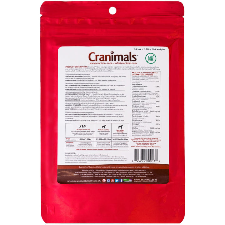 Gold Cranberry Powder for Cats - Vegan DHA Omega 3, Urinary Health Support - Two Pure Ingredients, No Additives - Replace Fish Oil with Cranberry Antioxidants, for recurrent UTIs, 4.2 Oz