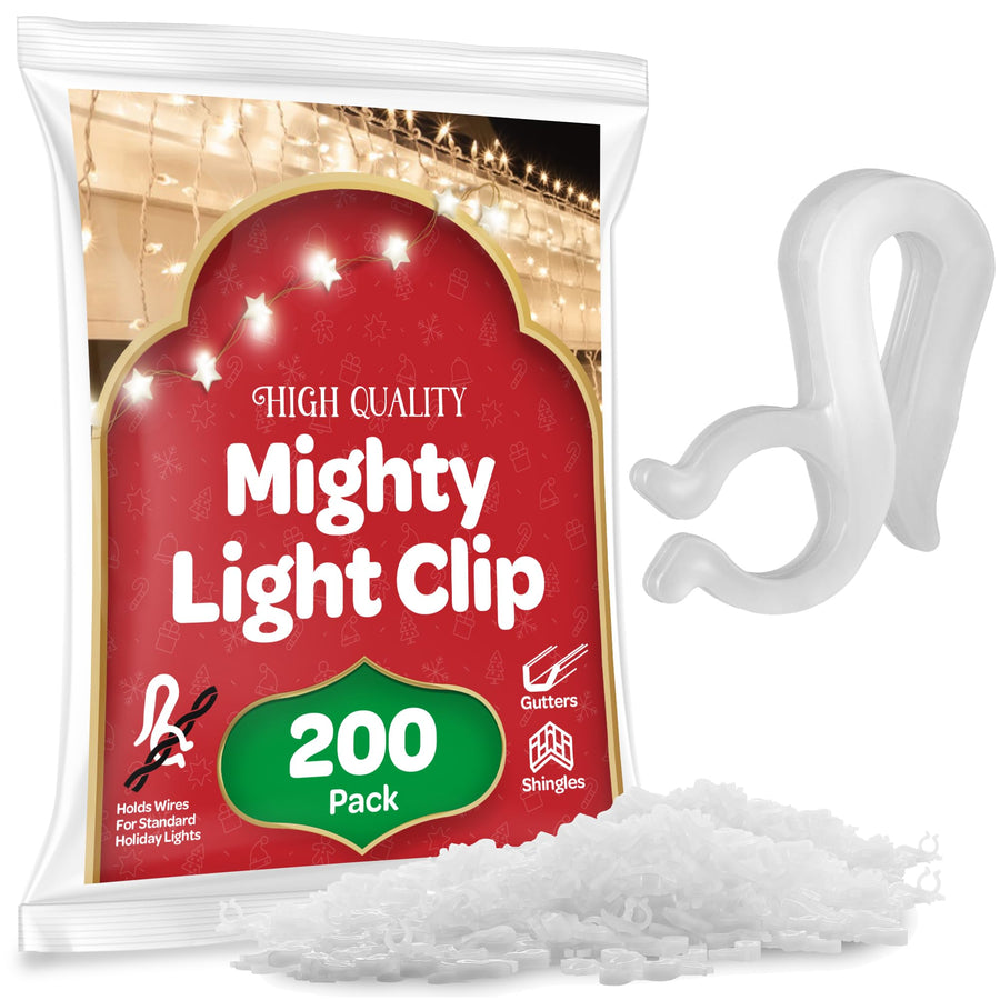Christmas Light Clips - [Set of 200] Mini Light Clips For Christmas Lights - Light Clips For Gutters - Light Clips For Shingles - Gutter Clips For Hanging Outdoor Lights - USA Made - No Tools Required