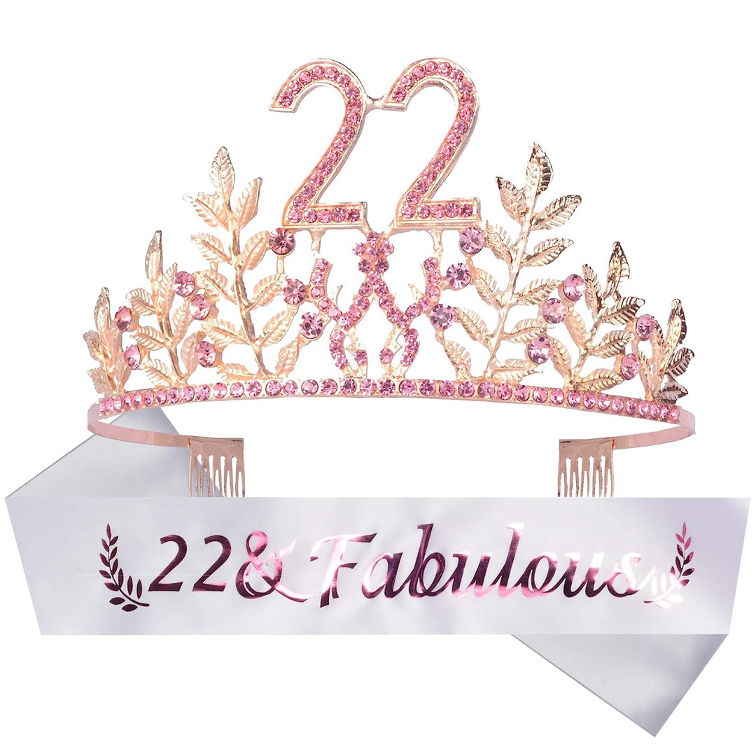 22nd Birthday Decorations Party Supplies, 22nd Birthday Gifts, Pink 22nd Birthday Tiara and Sash, 22nd White Satin Sash 22 &amp; Fabulous, 22nd Birthday Party Supplies and Decorations, Happy 22nd Birthday