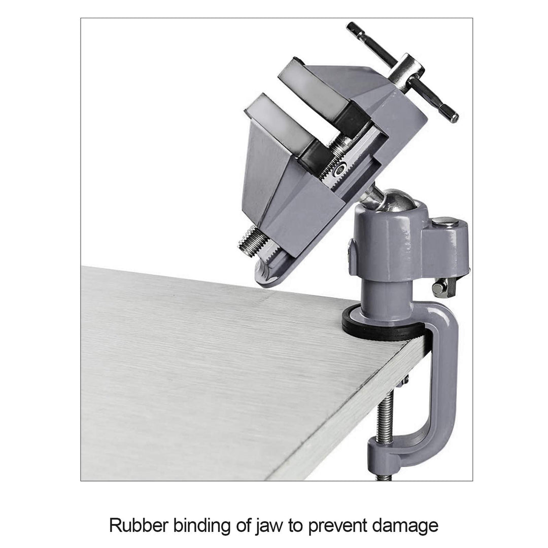 360°Universal Vice Aluminum Alloy Mini Table Clamp Bench Vise 70mm Rubber Jaws DIY Craft Tool For Modelling Painting Gluing Soldering Crafting