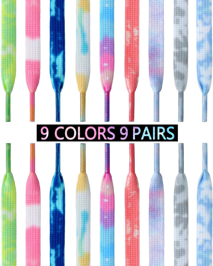 9 Pairs Tie Dye Shoelaces Gradient Colors Shoe Laces in for Tie Dye Sports Shoes Boots Sneakers Skates(46inch)