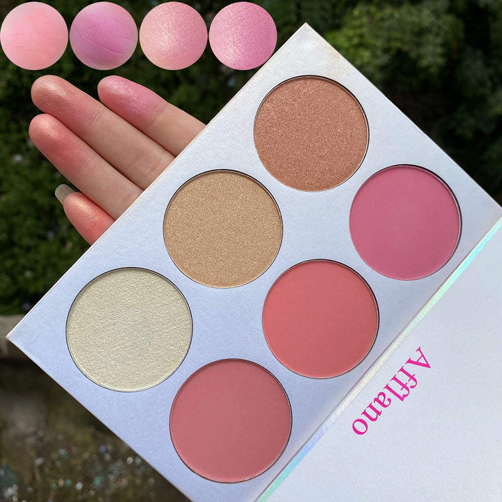 Blusher &amp; Illuminator Highlighter &amp; Bronzer Powder Contour Collection Set - 3 Blusher &amp; 3 Highlighter Powder Palette - Perfect for Contouring and Highlighting - Vegan and Cruelty Free