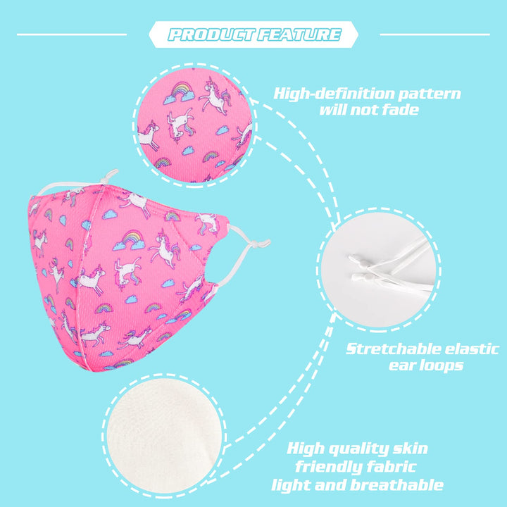 Mermaid Washable Reusable Kids Face Mask Masks, Unicorn Childrens Breathable Cloth Facemasks, Cute Adjustable Children Facemask Girls Kid, Small Youth Child Teens Mascarillas Para Niños Gift