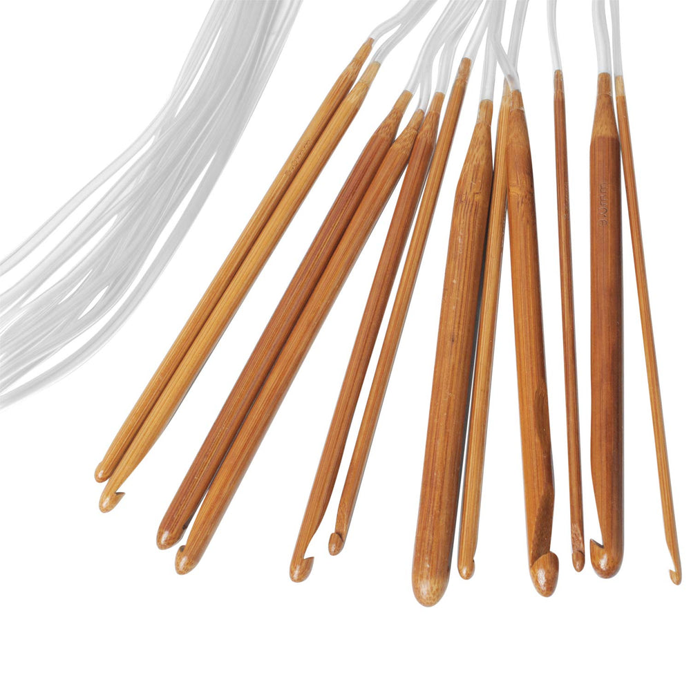Afghan Tunisian Crochet Hooks Set with Cable and Beads, 12 Sizes 1.2M 48 Carbonized Bamboo Needle for Carpet Knitting