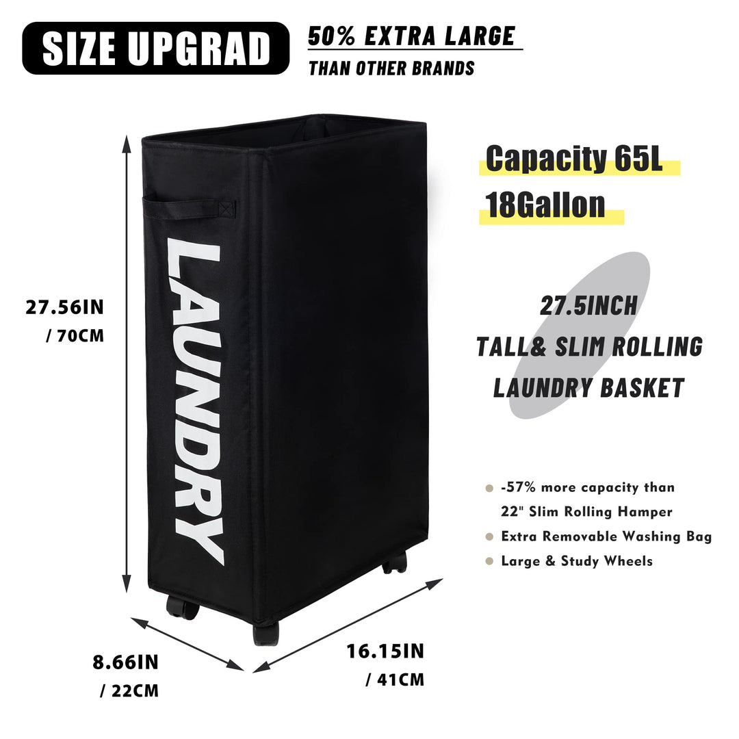 Caroeas Laundry Basket Slim Plus 27.5”,Black Laundry Ba