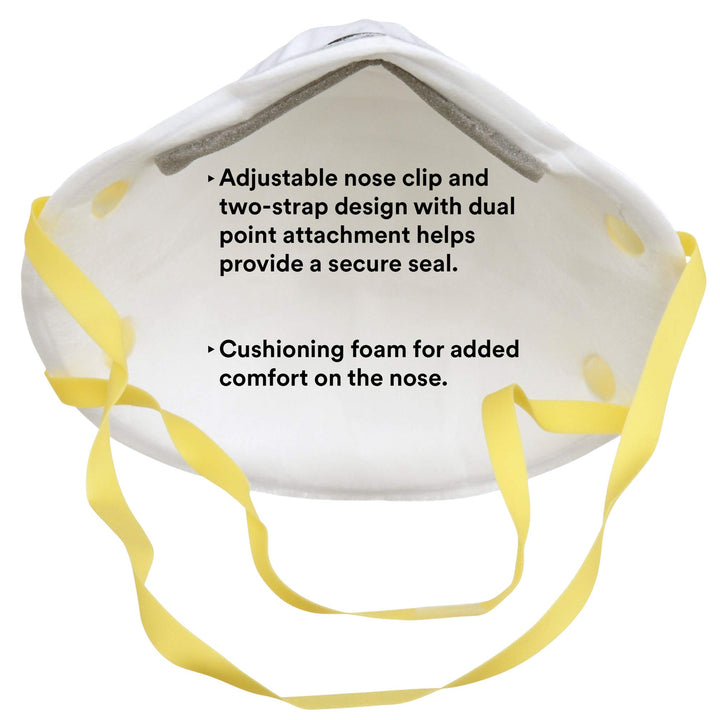 3M 8210 Particulate Respirator, N95, Pack of 20 Disposable Respirator, NIOSH APPROVED, Two-Strap Cup Style Design, Lightweight with Cushioning Nose Foam