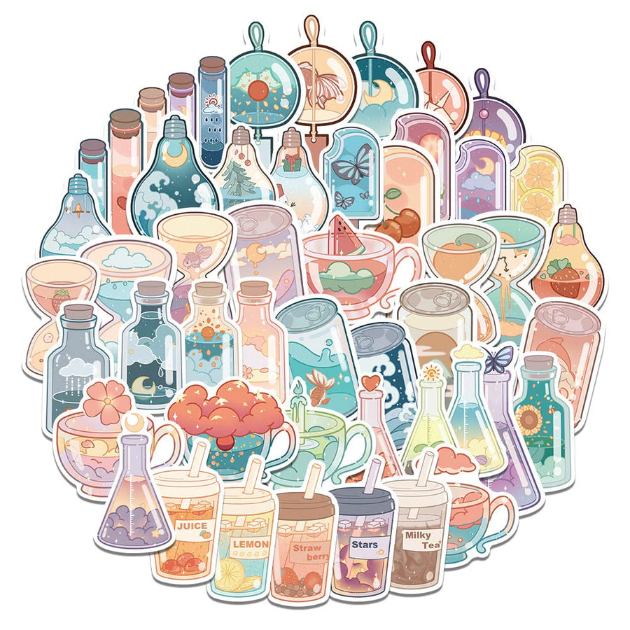 Kawaii Cartoon Beverage Stickers for Girls Japanese Skateboard Stickers,Aesthetic,Trendy Teens,Cute Summer Flavored Juice Drink Girl Laptop,Water Bottle,Scrapbook