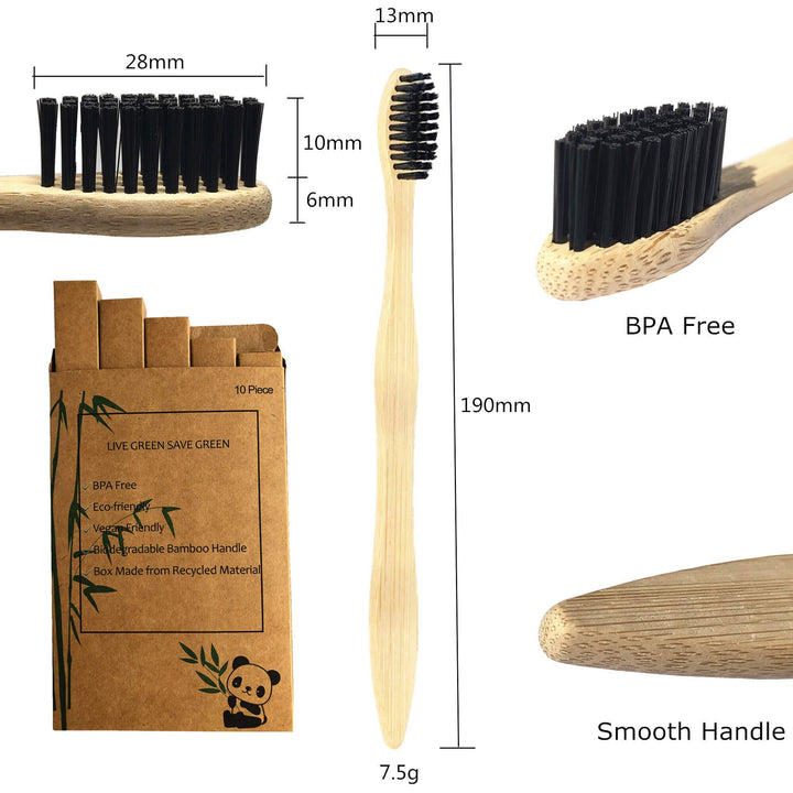 Goaycer Eco Friendly Bamboo Toothbrush , 10Pack Medium 
