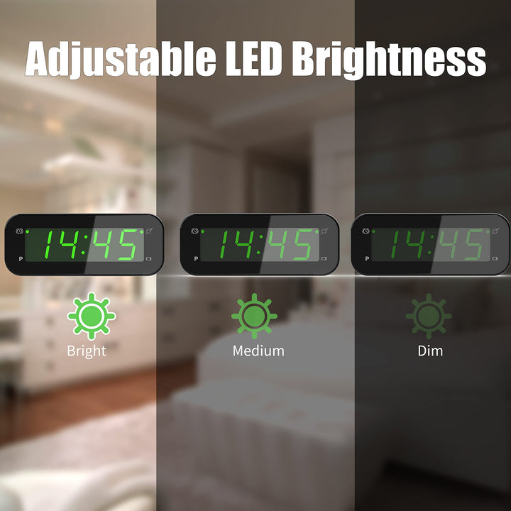 2 in 1 Alarm Clock, Indoor Thermometer, 12/24Hr, °C / °F, 3 Level Brightness, Auto Night-Mode, Snooze, Battery Powered, Portable Clock for Travel, Bedroom, Bedside, Desk, Office, Kids, Eldly