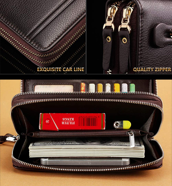 Black Sales Friday Deals Mens Long Leather Cellphone Clutch Wallet Purse for Men Large Travel Business Hand Bag Cell Phone Holster Card Holder Case Gift for Father Son Husband Boyfriend (M-Green)