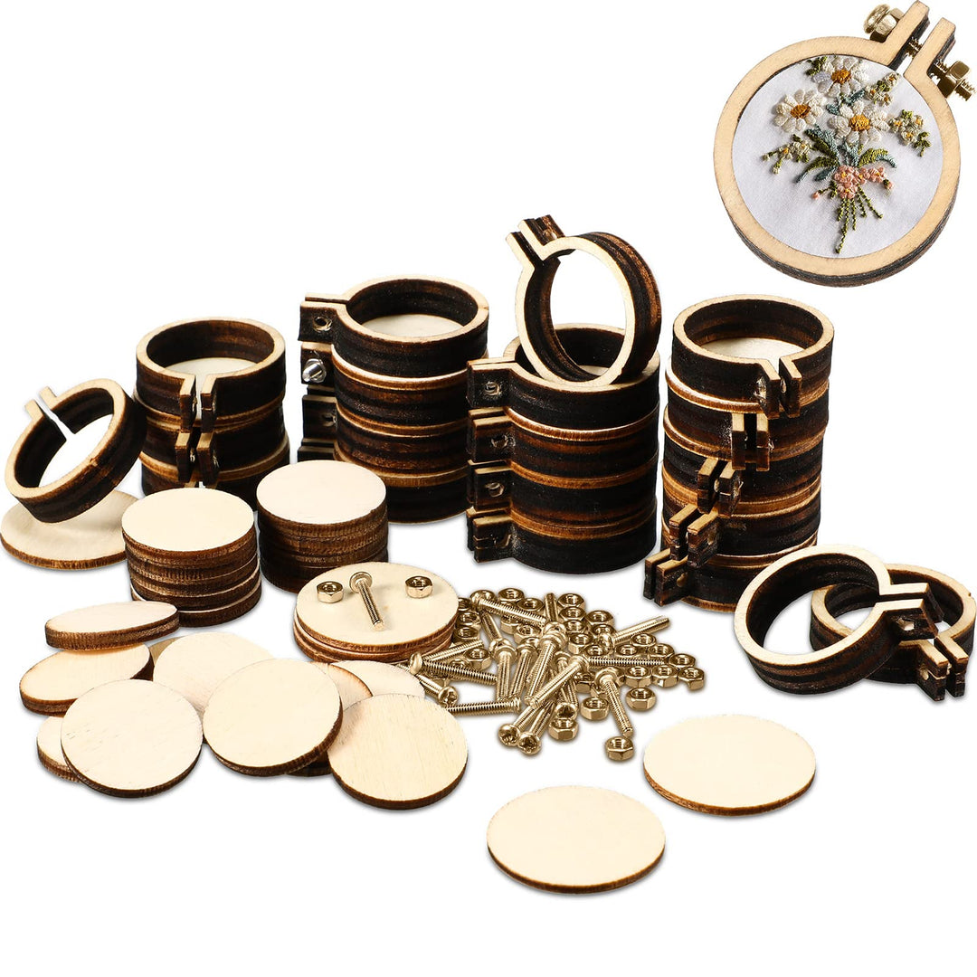 Mini Embroidery Hoops Mini Wooden Hoop Ring Bulk Wood Round Crossing Stitch Hoop Small Frame Circle for Christmas Ornaments DIY Handy Sewing Craft(20 Pieces,1.2 x 1 Inch)
