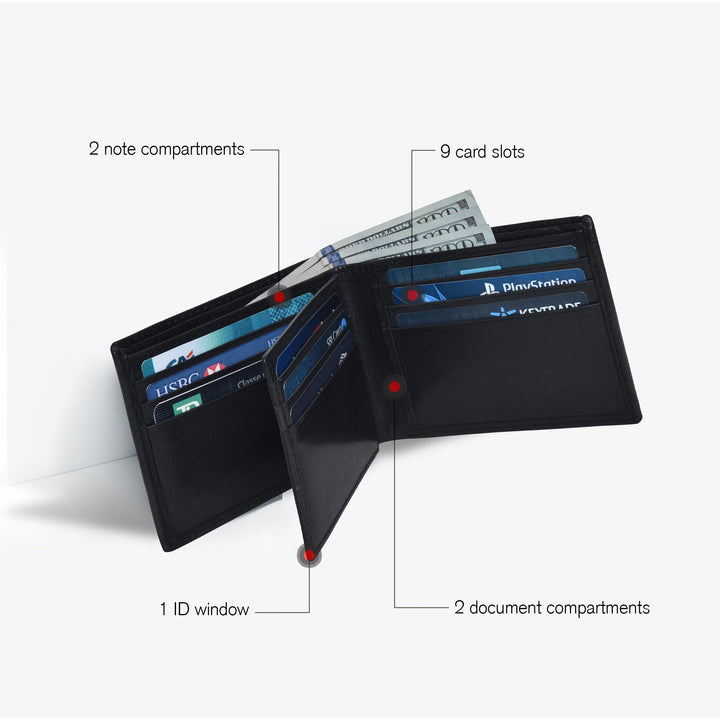 Black Slim Minimalist | RFID Blocking | Leather Wallets for Men | Bill fold Front Pocket | Multiple Credit Card Slots