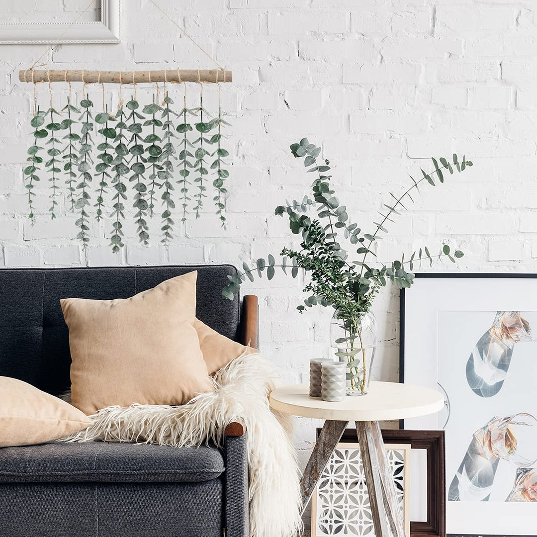 Artificial Eucalyptus Wall Hanging Decor, Fake Eucalyptus Leaves Hanging Wall Plants Greening Farmhouse Rustic Boho Wall Decor for Nursery Bedroom Living Room Kitchen and Bathroom Decor