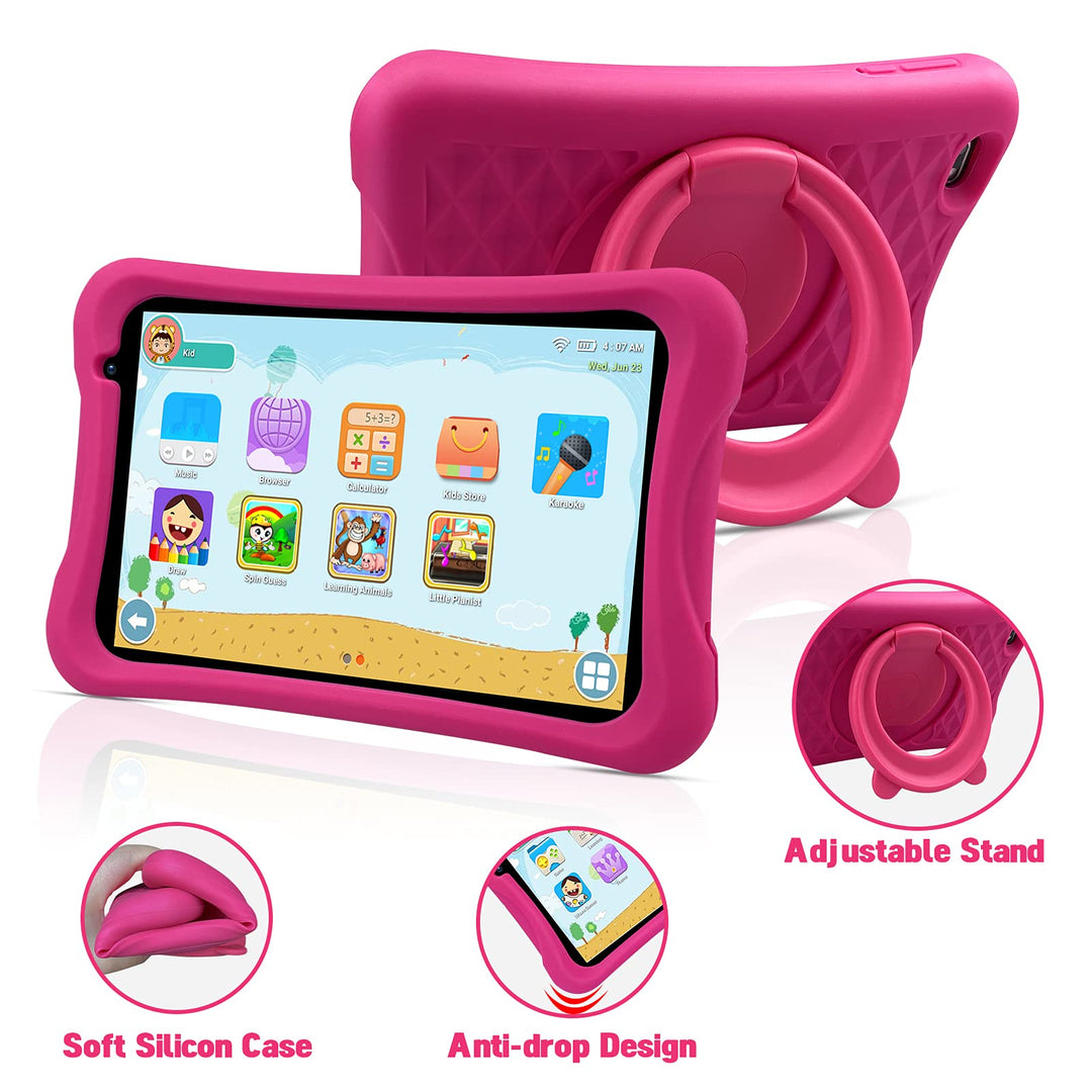 8 inch Kids Tablet, Quad Core Android Tablet, 64GB, WiFi, Bluetooth, Dual Camera, Educationl, Games,Parental Control, Kids Software with Kids-Tablet Case(Blue)