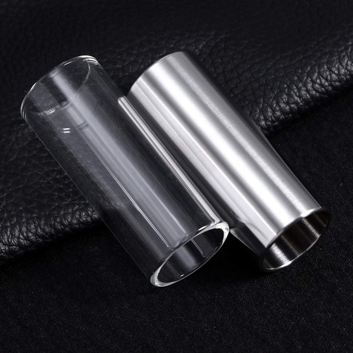 Guitar Slides for Electric 2Pcs Medium Guitar Slides Guitar Picks Glass Slide Stainless Steel Slide Medium Bottleneck Slides for Guitar Bass 60MM (Transparent And Silver) Lap Steel Guitar