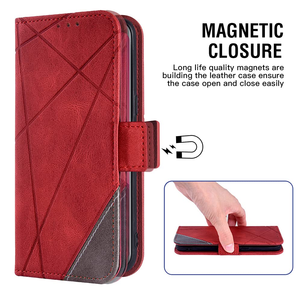 Compatible with iPhone 12 Pro iPhone12 6.1 Wallet Case and Tempered Glass Screen Protector Leather Flip Cover Card Holder Lanyard Stand Cell Phone Cases for iPhone12pro 5G i 12s iPhone12 12pro Red
