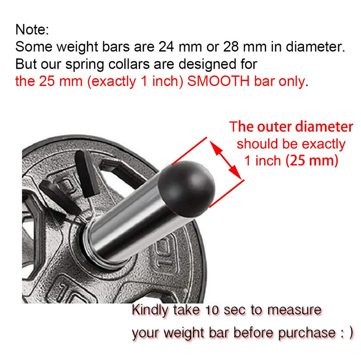 Spring Clip Collars, 1 inch (25 mm) for Smooth Dumbbell Handle or Standard Weightlifting Barbell (Pack of 4)