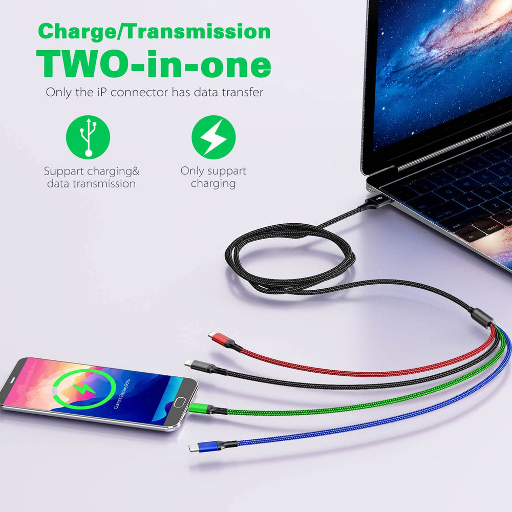 Multi Charging Cable 4A, [5Ft/ 2Pack] Multi Charger Cord, 4 in 1 Braided Fast Charging Cord, Multi Charger Cable, Multi USB Adapter with IP/Type C/Micro Port for Cell Phones/iPhone/Samsung/PS & More