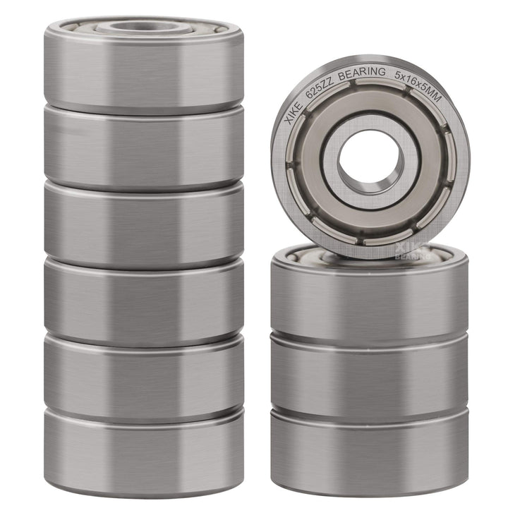 XiKe 625ZZ Double Metal Seal Bearings 5x16x5mm, Pre-Lubricated and Stable Performance and Cost Effective, Deep Groove Ball Bearings(10 Pack).