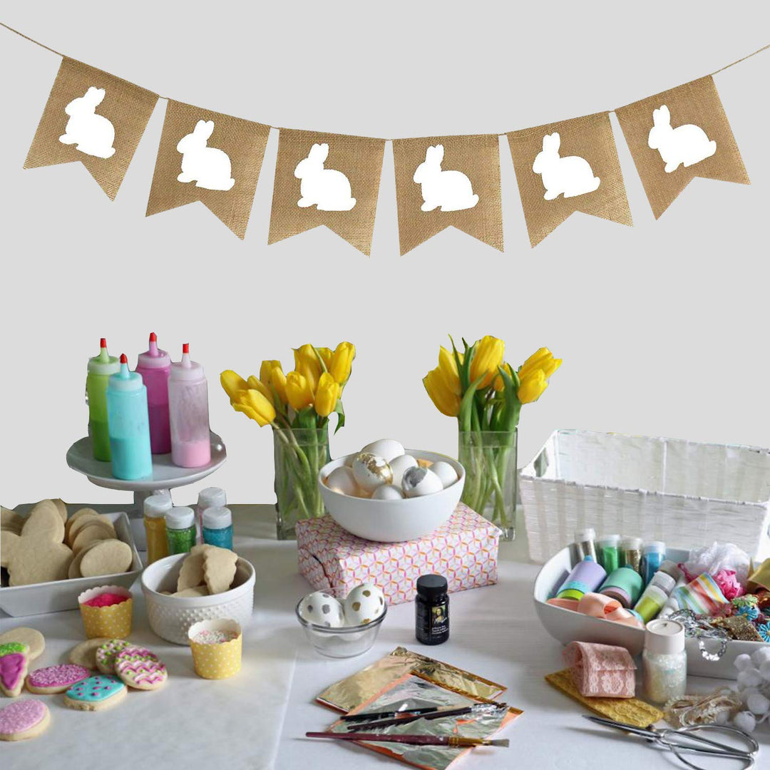 Easter Burlap Bunny Garland | Burlap Rabbit Garland Banner | Easter Decorations | Rustic White Bunny Garland for Mantle