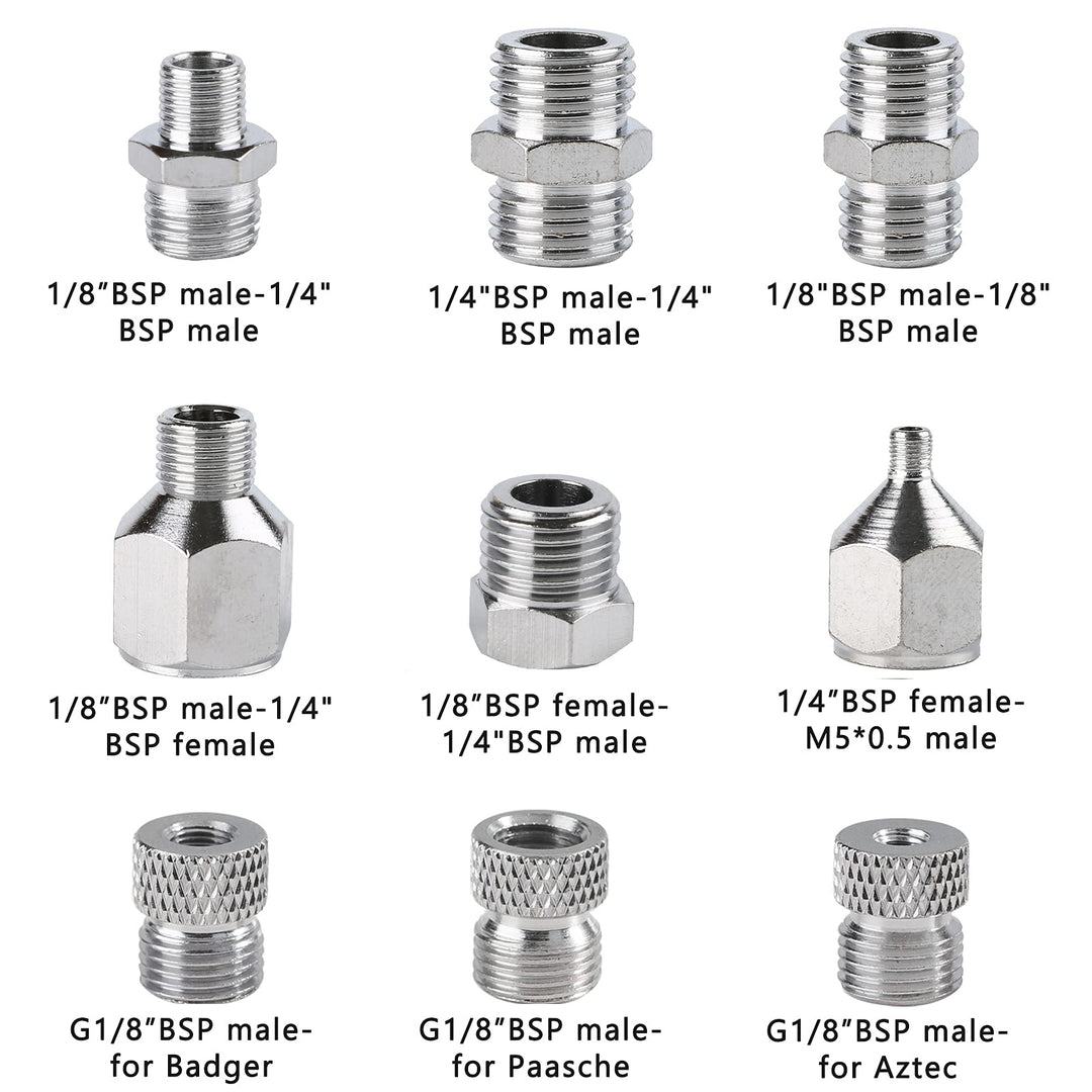 9pcs Airbrush Adapter Set Air Brush Fitting Connector Kit Airbrush Accessories for Mini Air Compressor and Air Hose Supplies