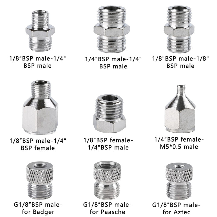 9pcs Airbrush Adapter Set Air Brush Fitting Connector Kit Airbrush Accessories for Mini Air Compressor and Air Hose Supplies